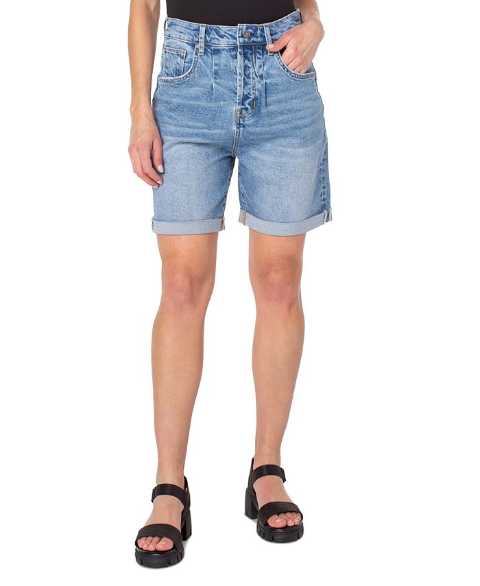 Earnest Sewn Women's Cuffed Pleated Denim Shorts Blue Size 26