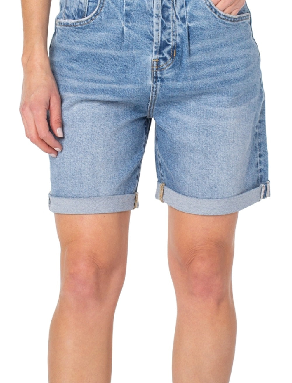 Earnest Sewn Women's Cuffed Pleated Denim Shorts Blue Size 27
