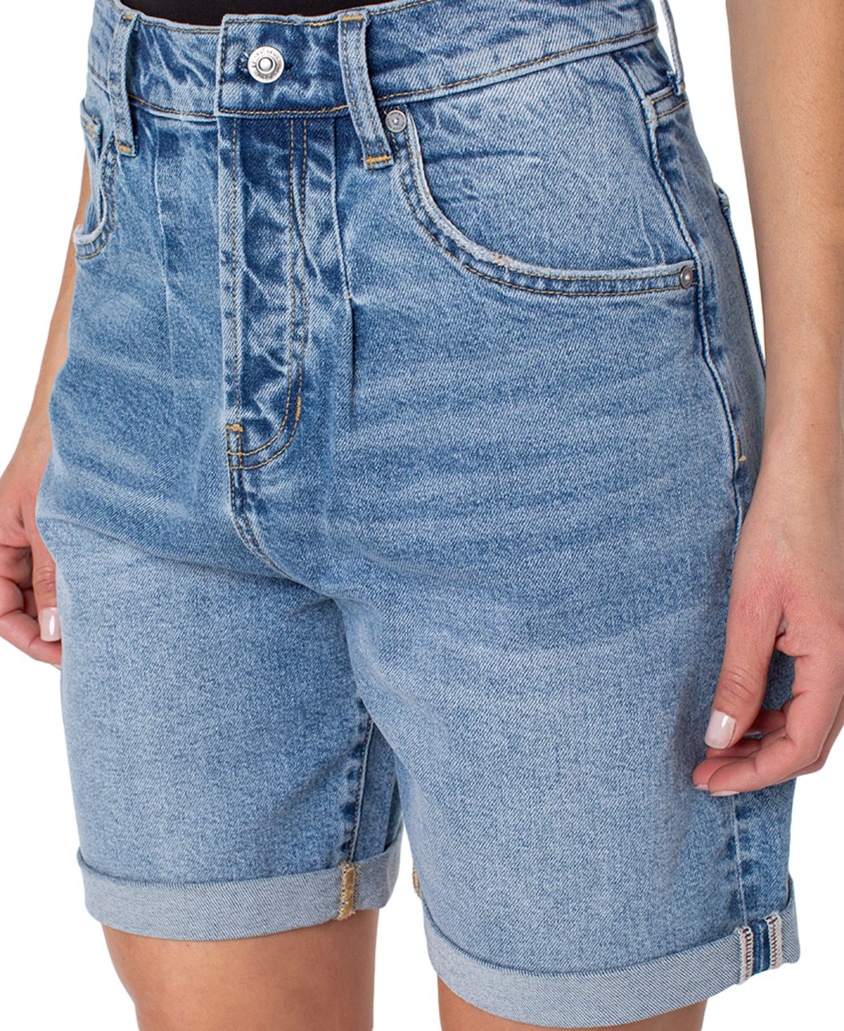 Earnest Sewn Women's Cuffed Pleated Denim Shorts Blue Size 34