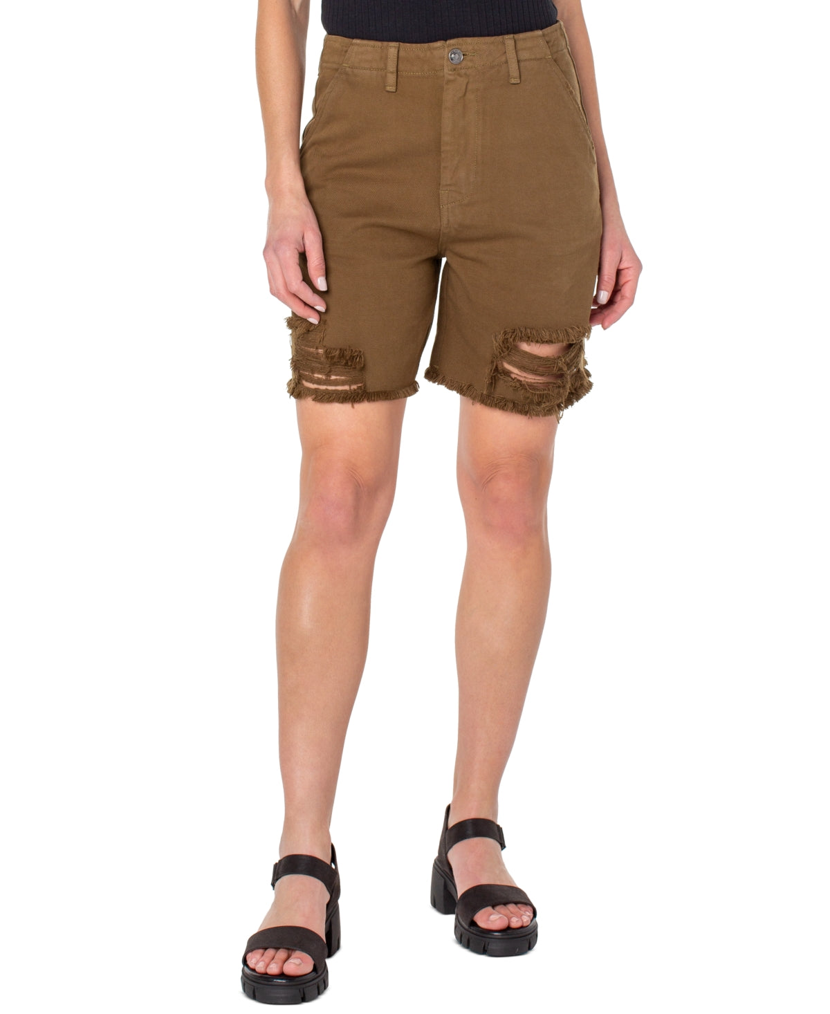 Earnest Sewn Women's Distressed Twill Denim Shorts Green Size 24