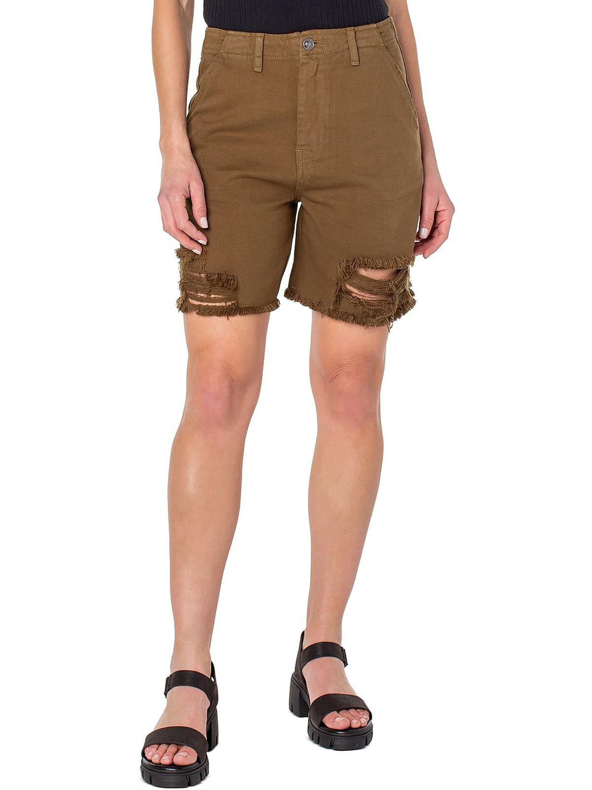 Earnest Sewn Women's Frayed Hem Midi Cutoff Shorts Green Size 32