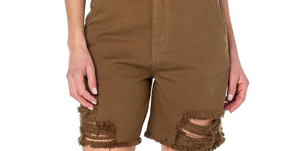 Earnest Sewn Women's Frayed Hem Midi Cutoff Shorts Green Size 32