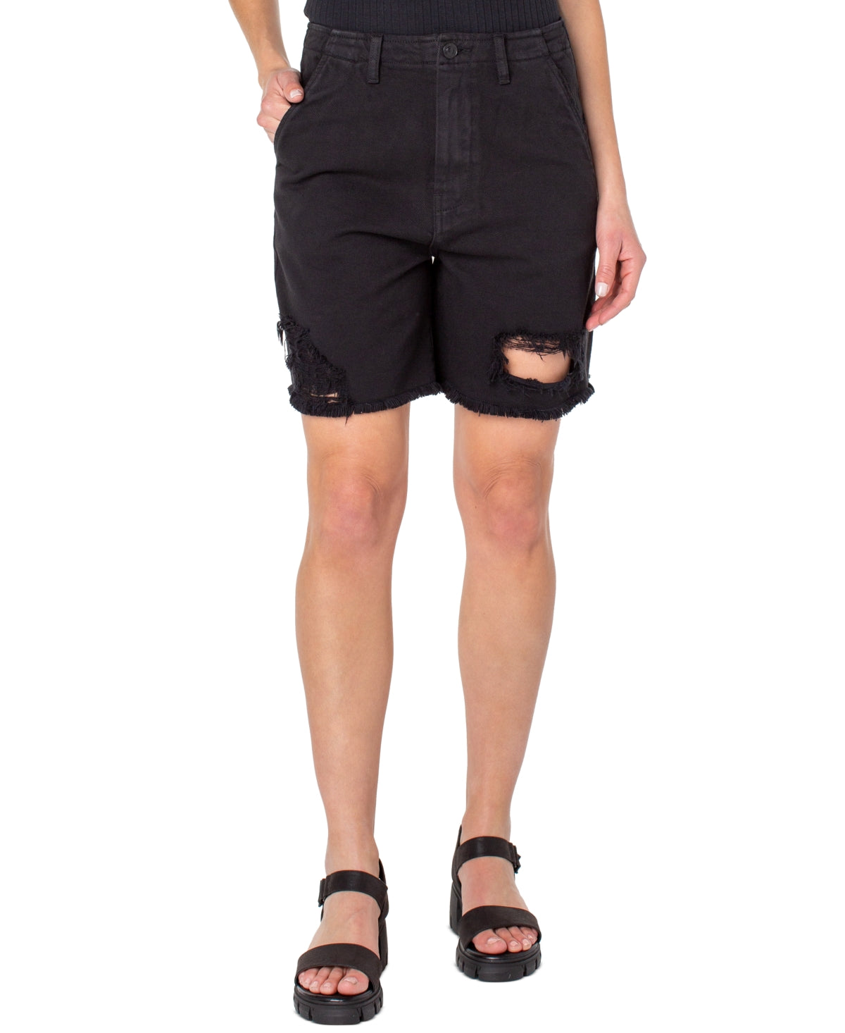 Earnest Sewn Women's Distressed Twill Denim Shorts Black Size 26