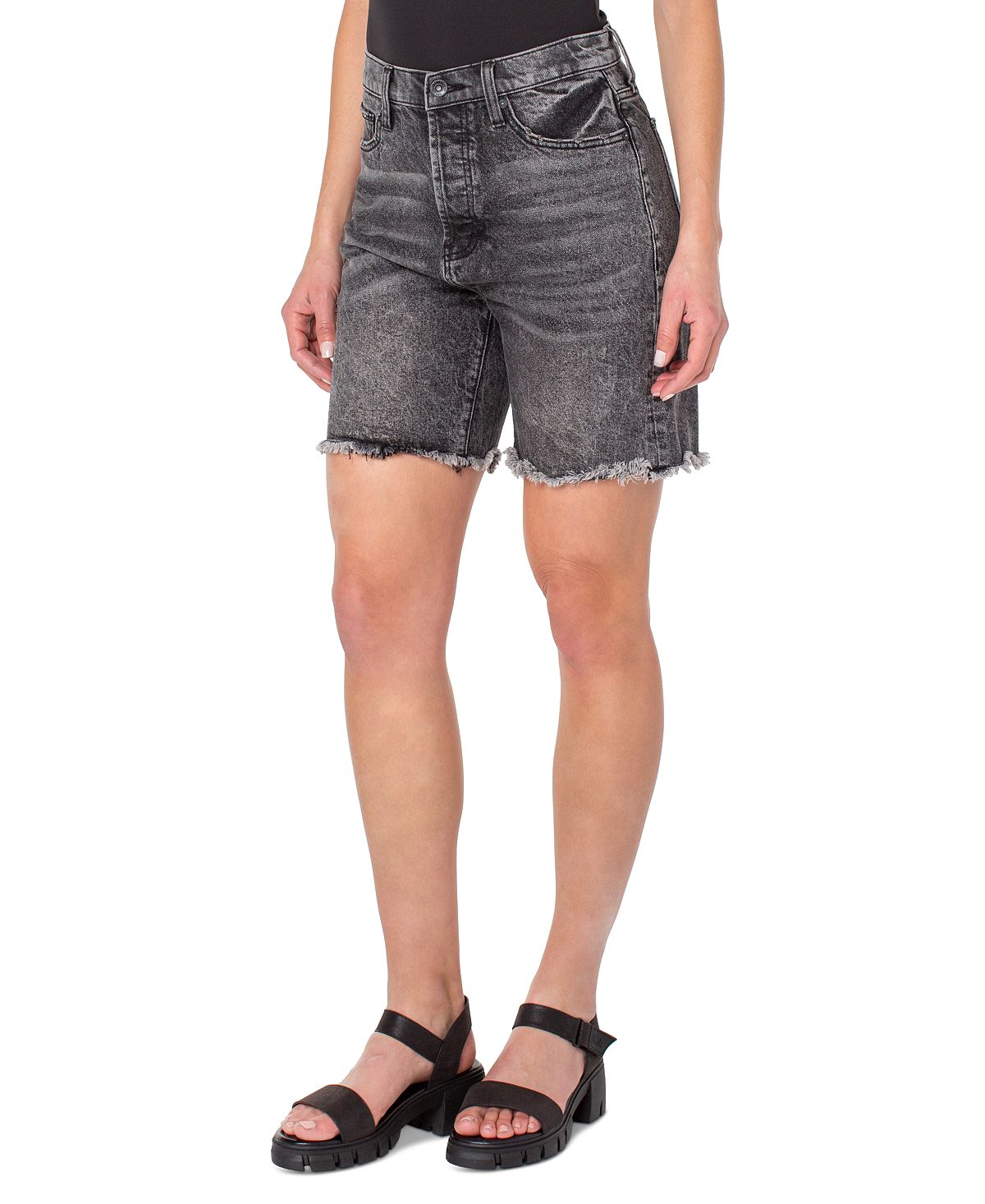 Earnest Sewn Women's Frayed Hem Denim Shorts Black Size 32