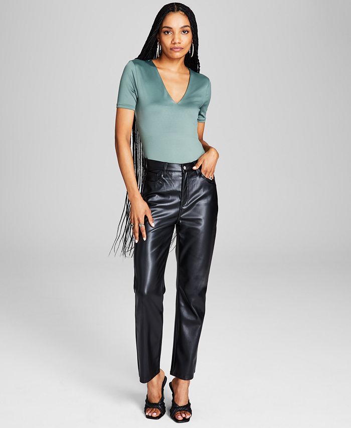 And Now This Women's High Rise Faux Leather Straight Pants Black Size 8