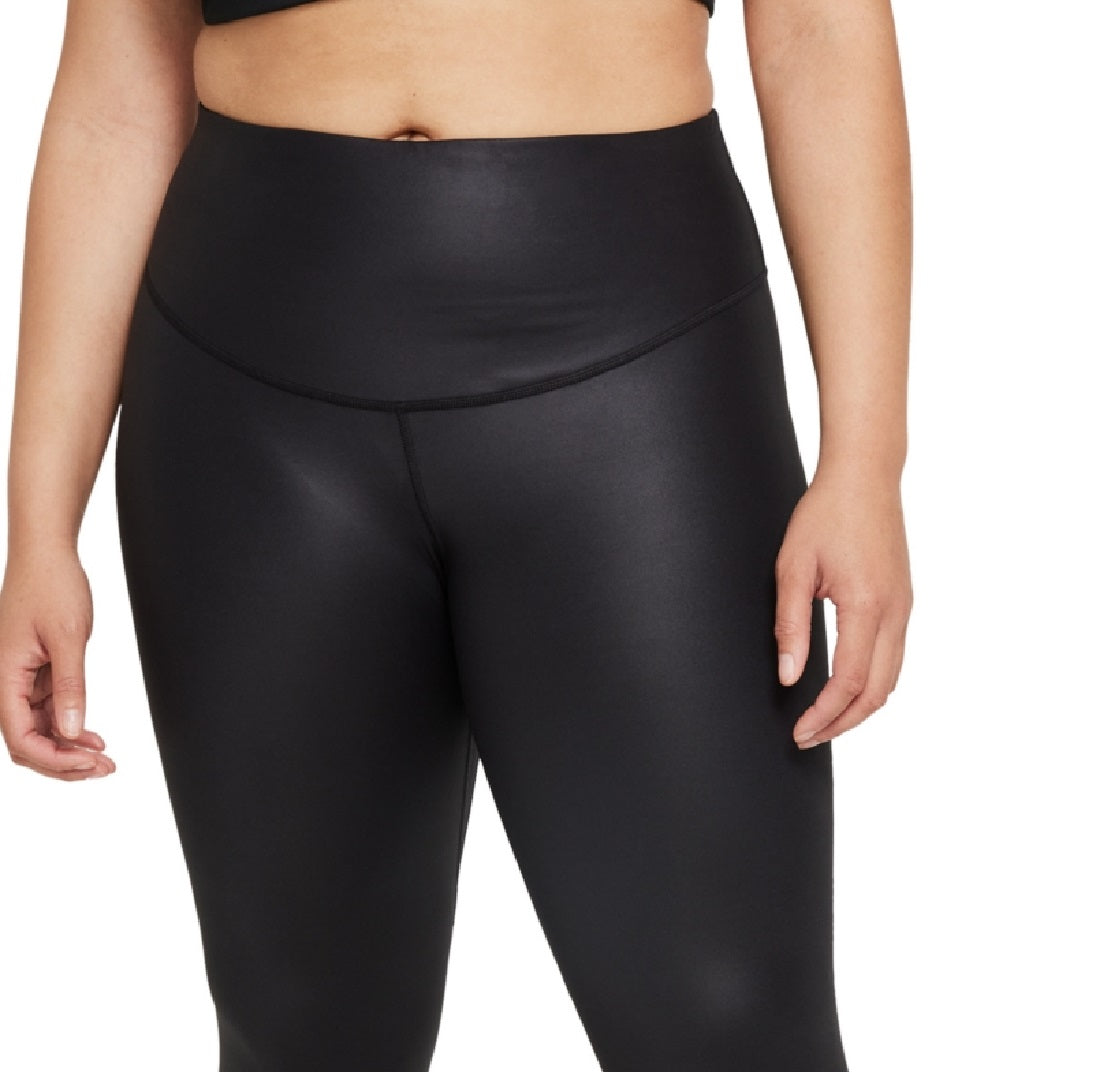Nike Women's One Faux Leather Mid Rise 7/8 Leggings Black Size 1X