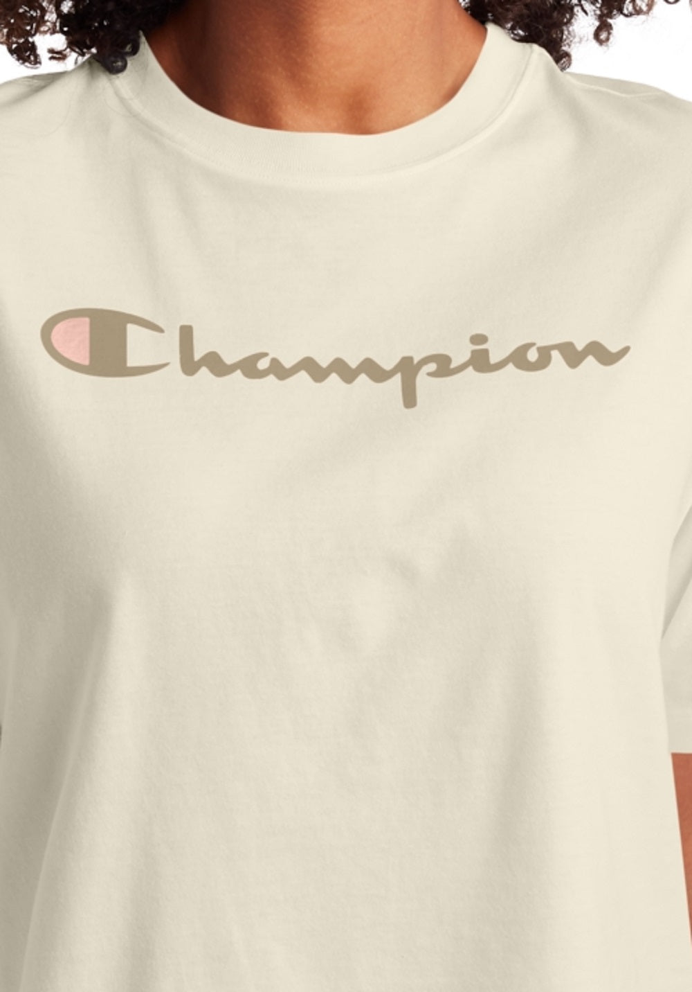 Champion Women's Logo Cropped T-Shirt Brown Size Large