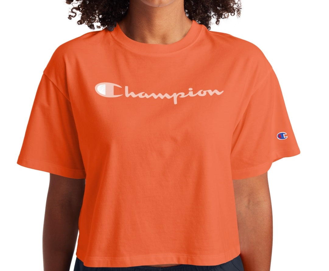 Champion Women's Logo Cropped T-Shirt Orange Size X-Small