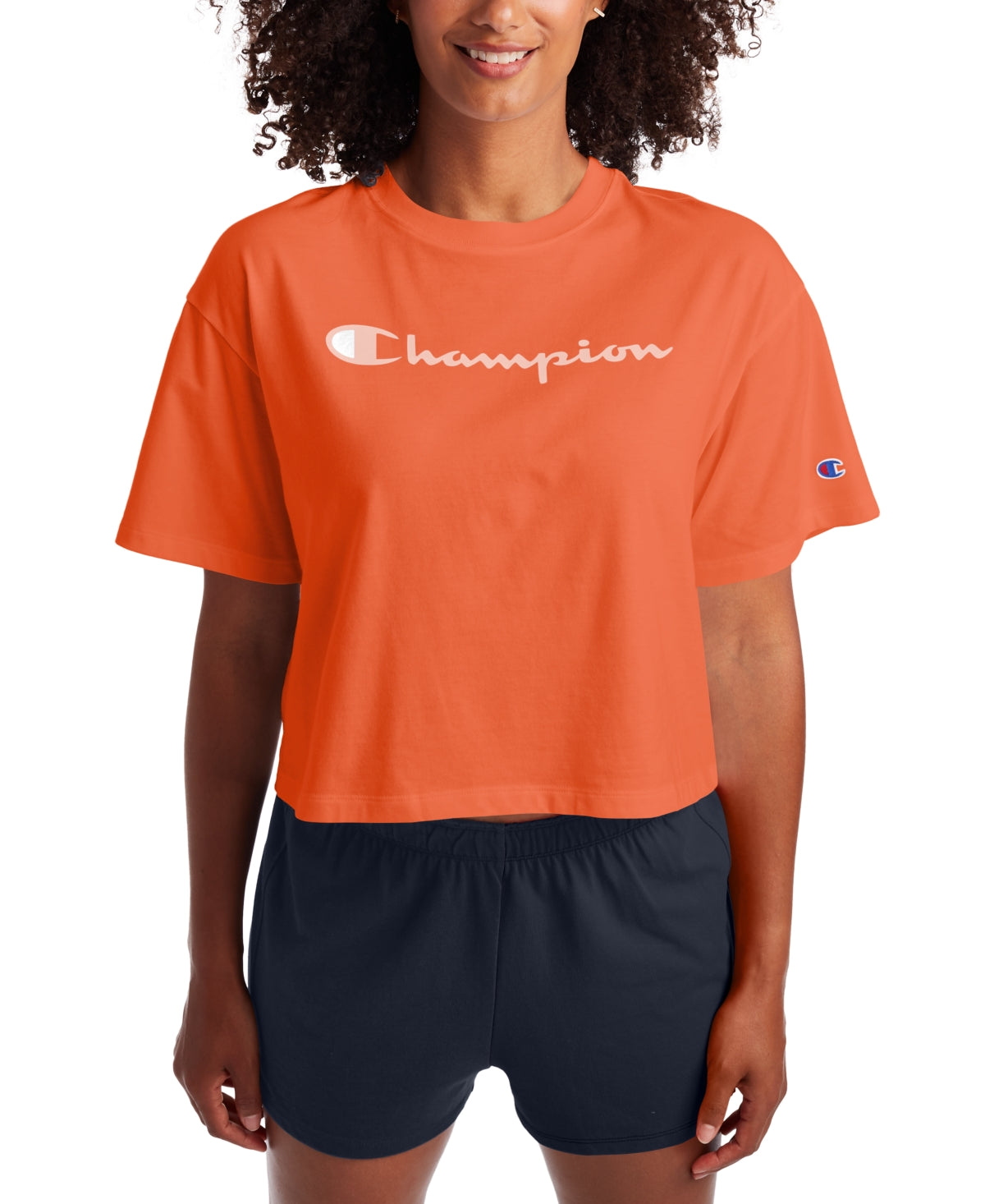 Champion Women's Logo Cropped T-Shirt Orange Size Large