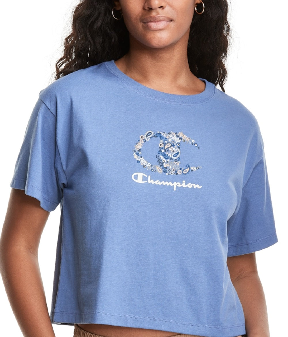 Champion Women's Crewneck Short Cropped Blue Size Large
