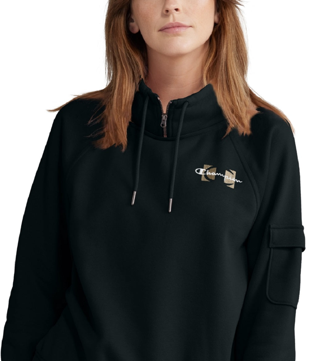 Champion Women's Campus Zip Neck Sweatshirt Black Size Large