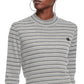 Champion Women's Campus Striped Mock Neck T-Shirt Gray Size Large