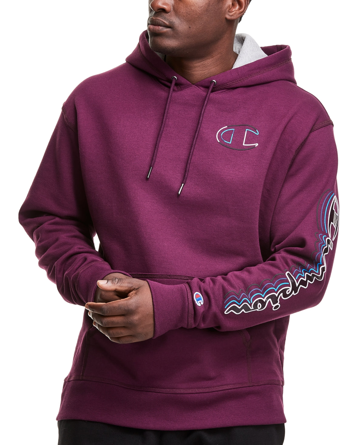 Champion Men's Powerblend Graphic Hoodie Purple Size Small
