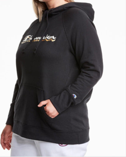 Champion Women's Powerblend Logo Hoodie Black Size 2X
