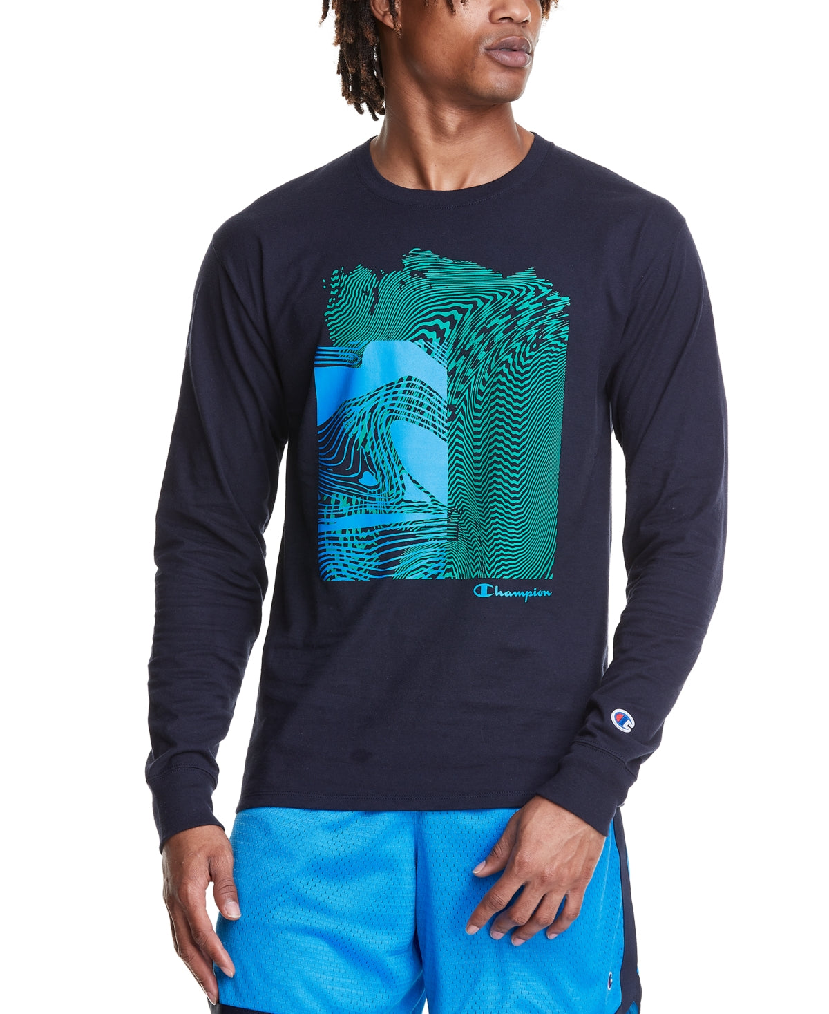 Champion Men's Abstract Graphic T-Shirt Blue Size Medium