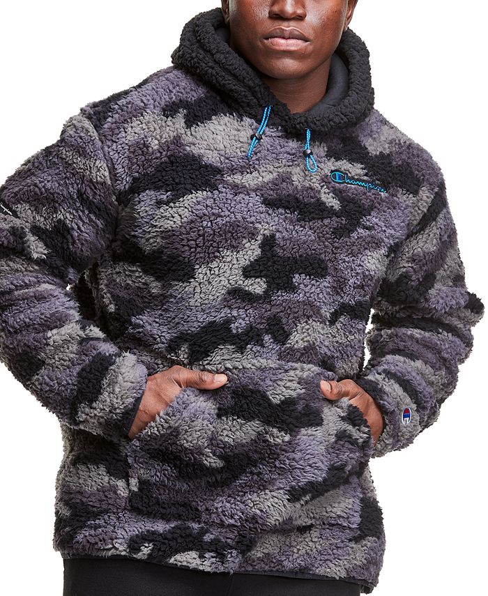 Champion Men's High Pile Camo Fleece Hoodie Gray Size Medium