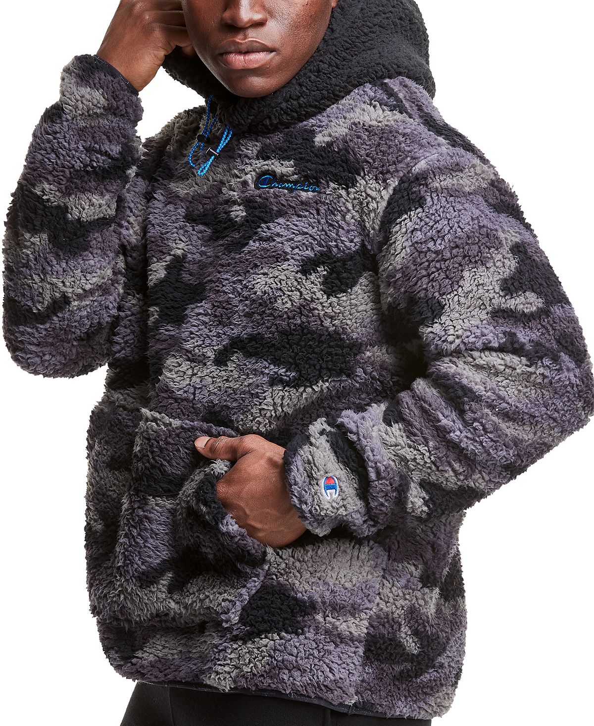 Champion Men's High Pile Camo Fleece Hoodie Gray Size Medium