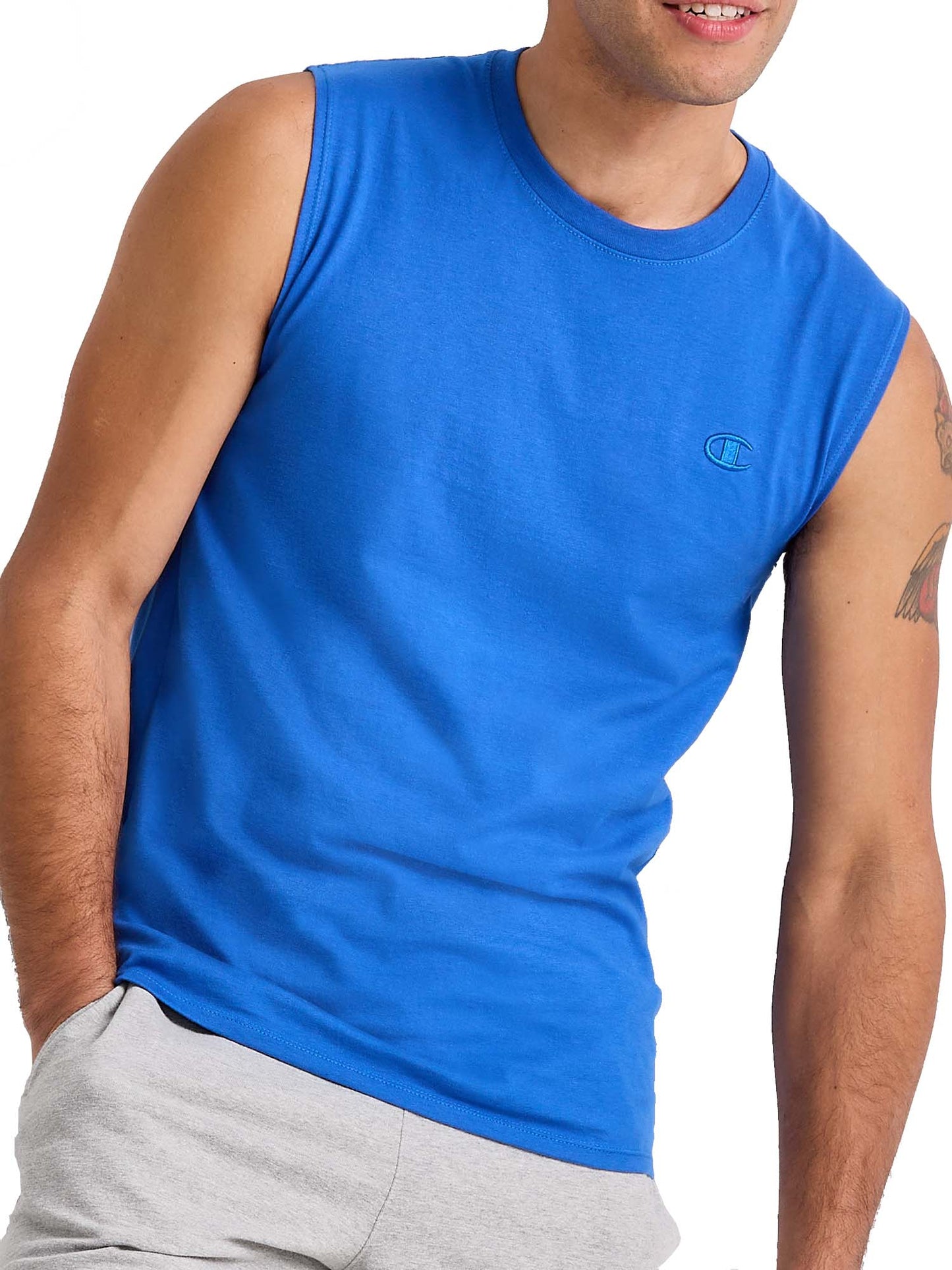 Champion Men's Classic Muscle Tee Embroidered Logo Blue Size Small