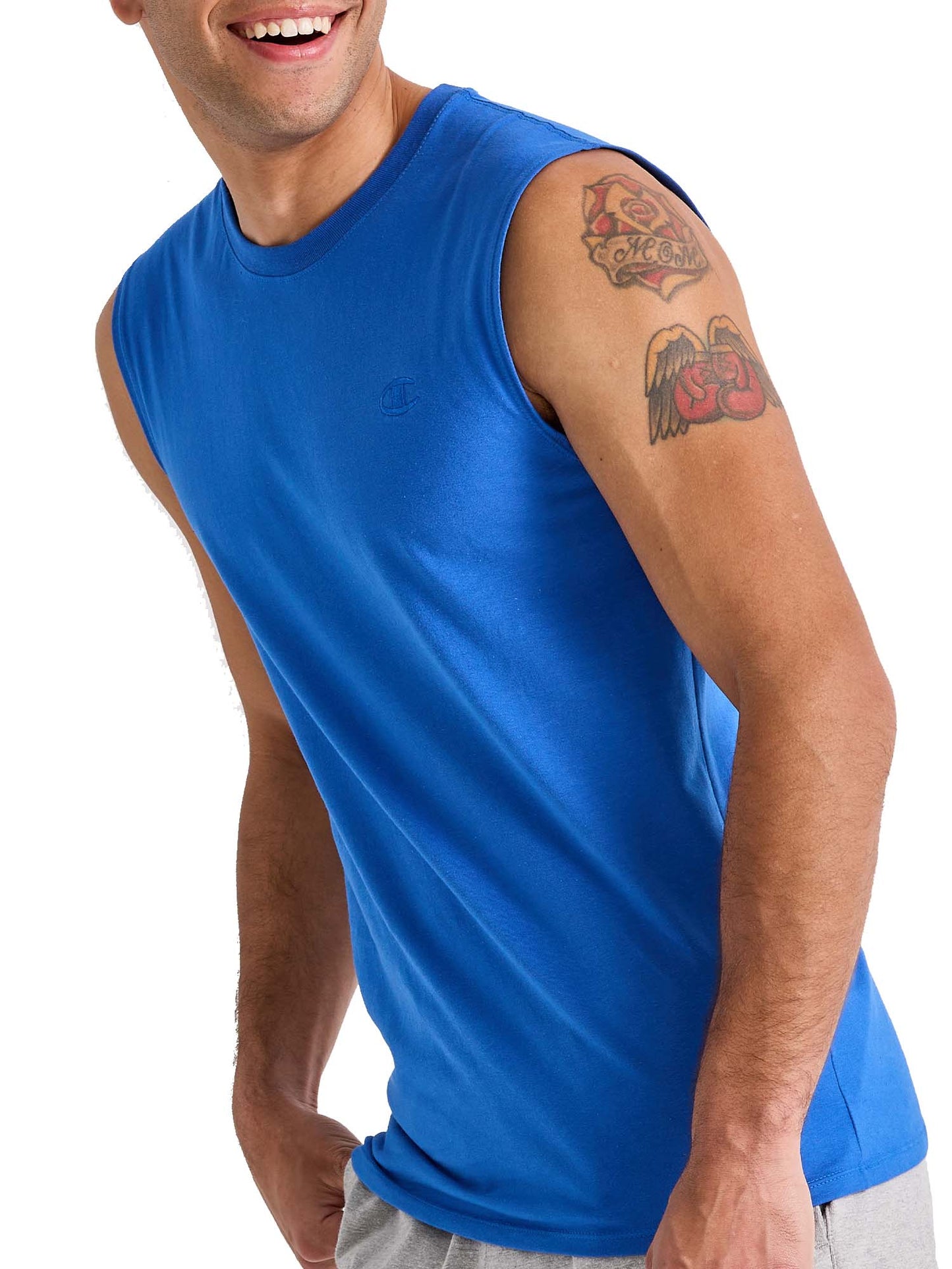 Champion Men's Classic Muscle Tee Embroidered Logo Blue Size Small