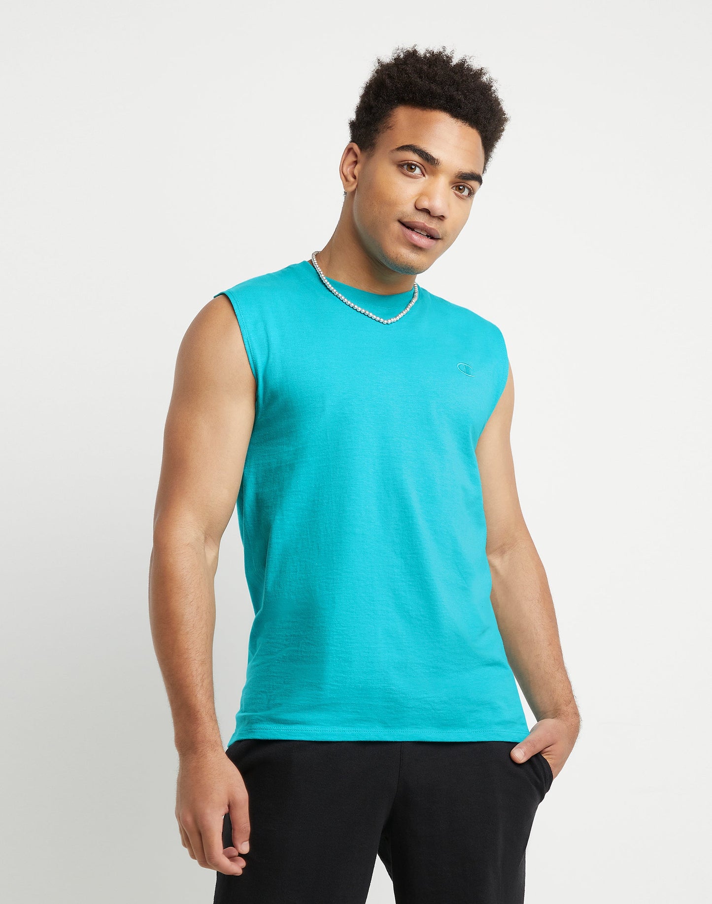 Champion Men's Classic Muscle Embroidered Logo Tee Blue Size L