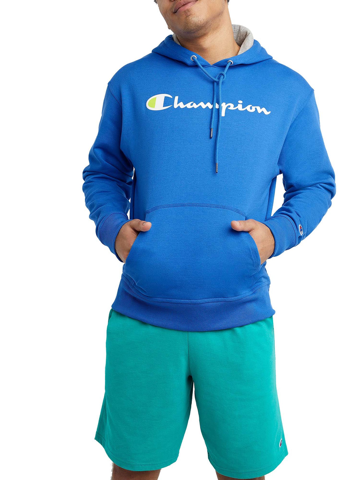 Champion Men's Powerblend Graphic Hoodie Blue Size Medium