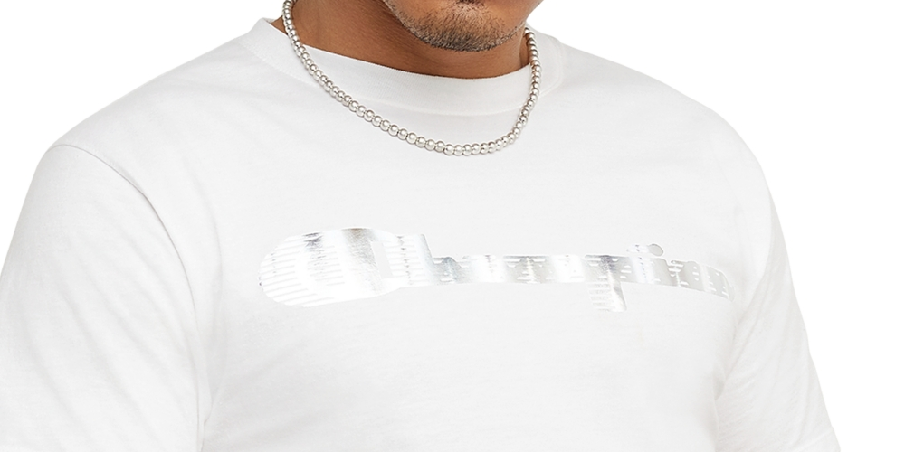 Champion Men's Classic Script Logo Graphic Short Sleeve T-Shirt White Size Small