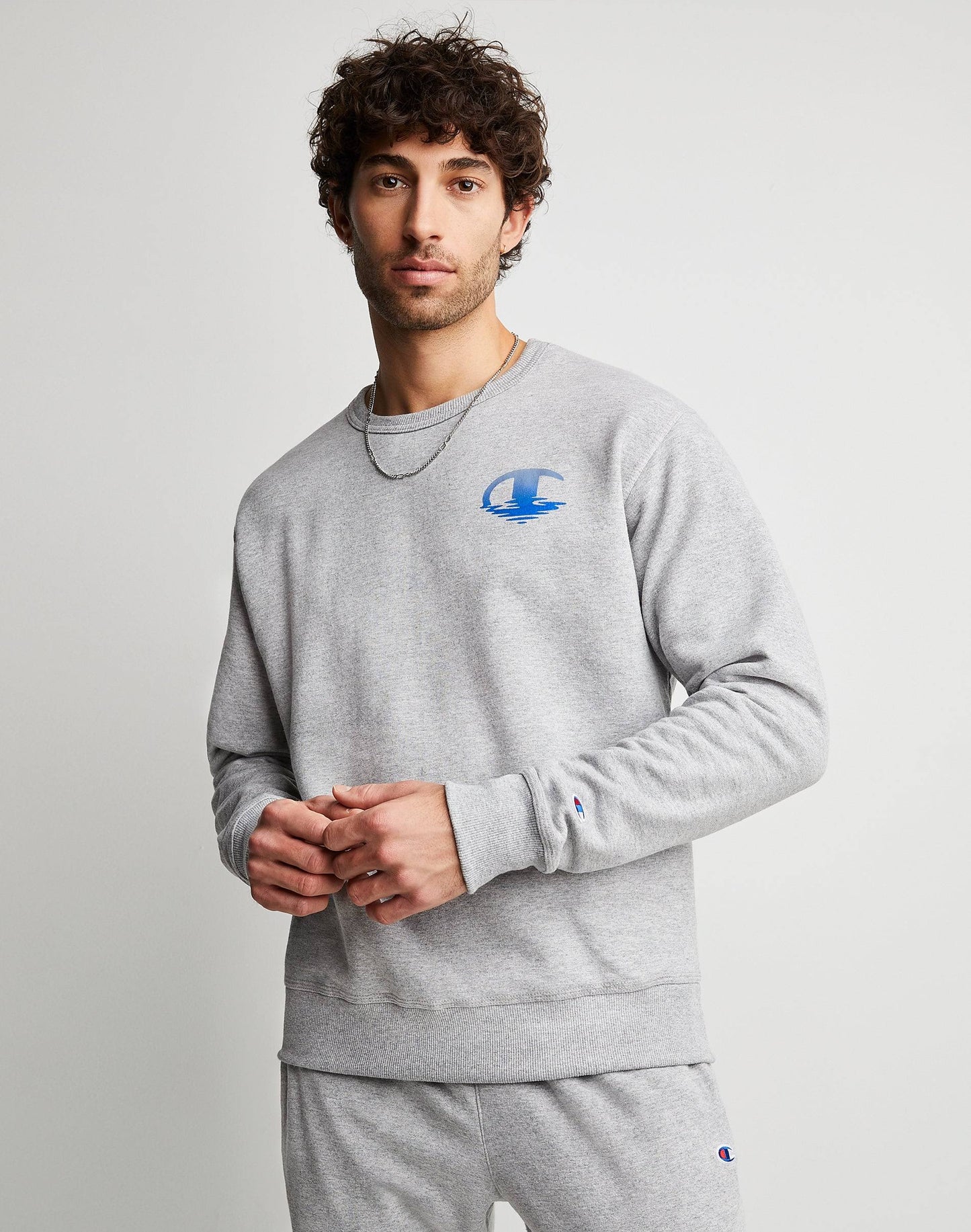 Champion Men's Standard Fit Logo Print Fleece Sweatshirt Gray Size L