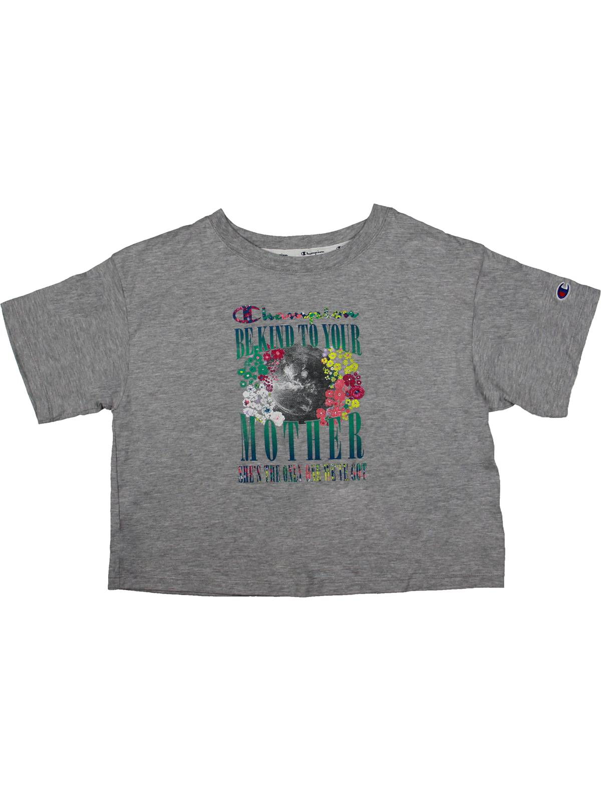 Champion Women's Graphic Cropped Short Sleeve T-Shirt Gray Size X-Small