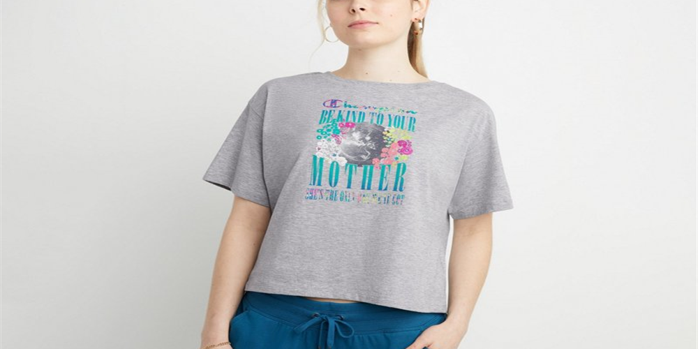 Champion Women's Graphic Cropped Short Sleeve T-Shirt Gray Size X-Small