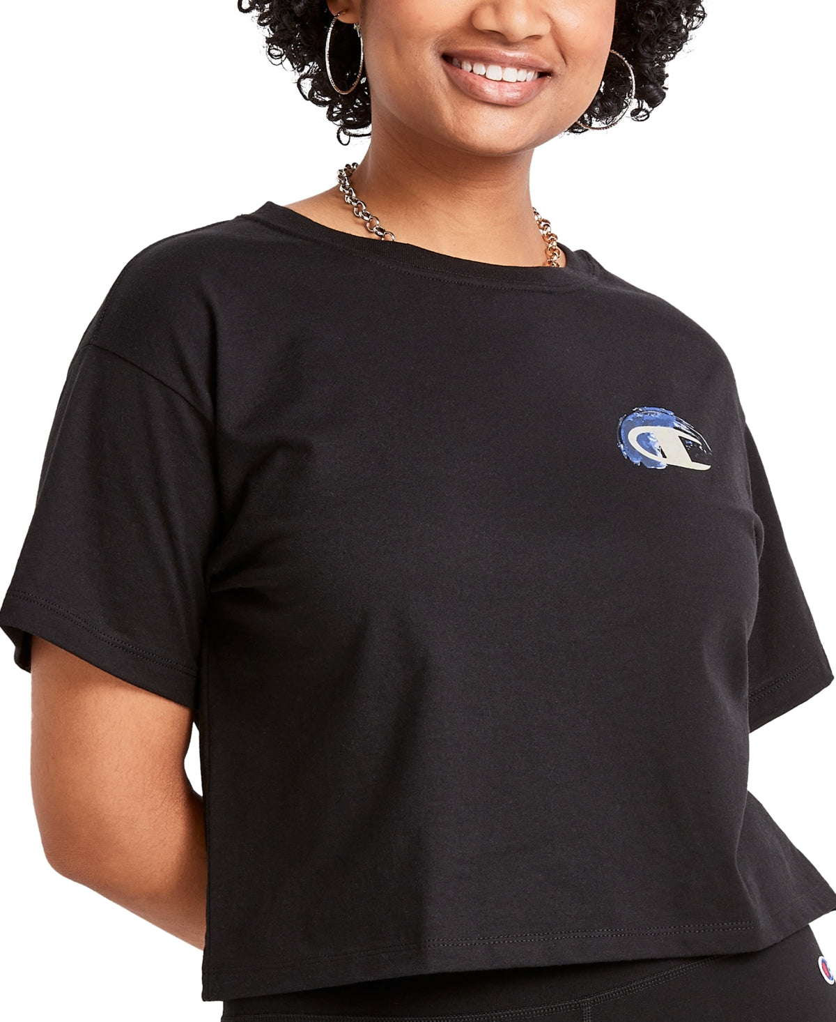 Champion Women's Cropped Logo T-Shirt Black Size Medium