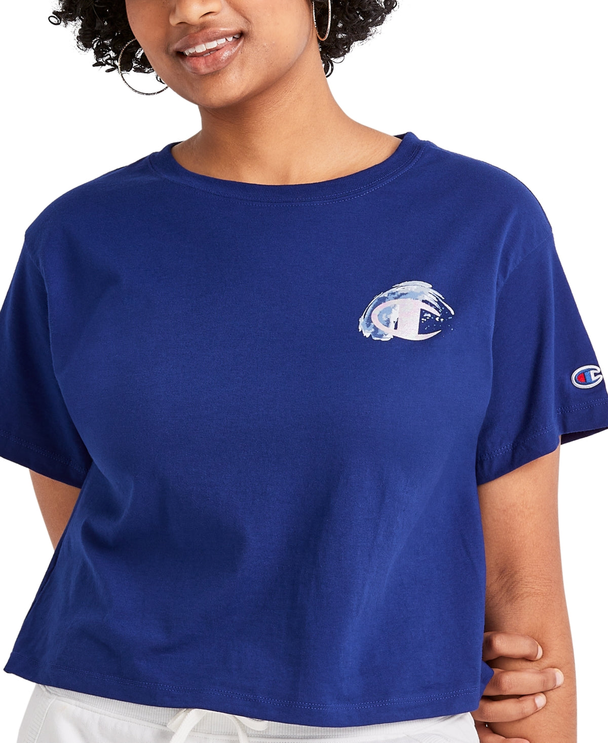Champion Women's Cropped Logo T-Shirt Blue Size XX Large