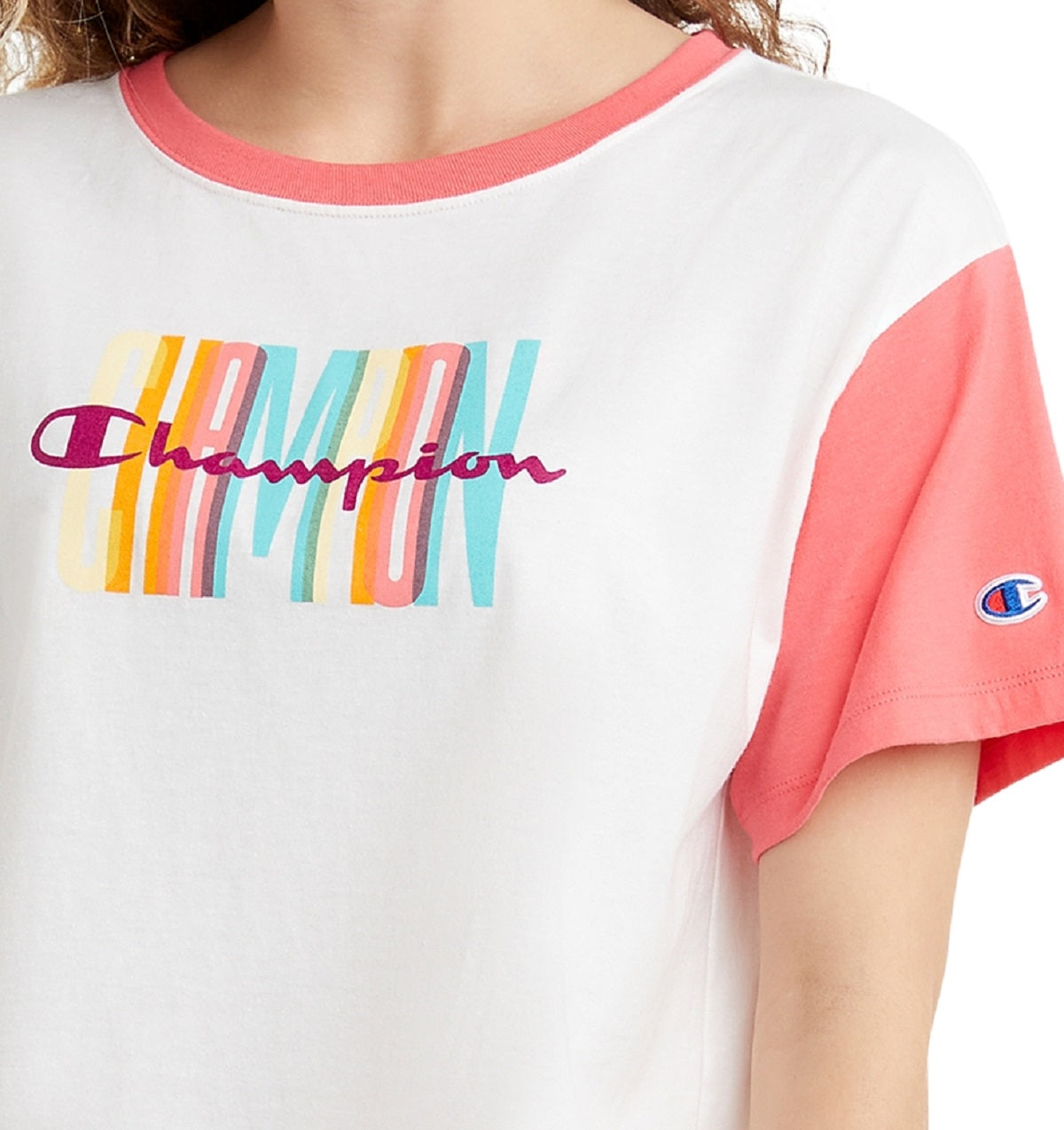 Champion Women's Colorblocked Cropped T-Shirt White Size X-Small
