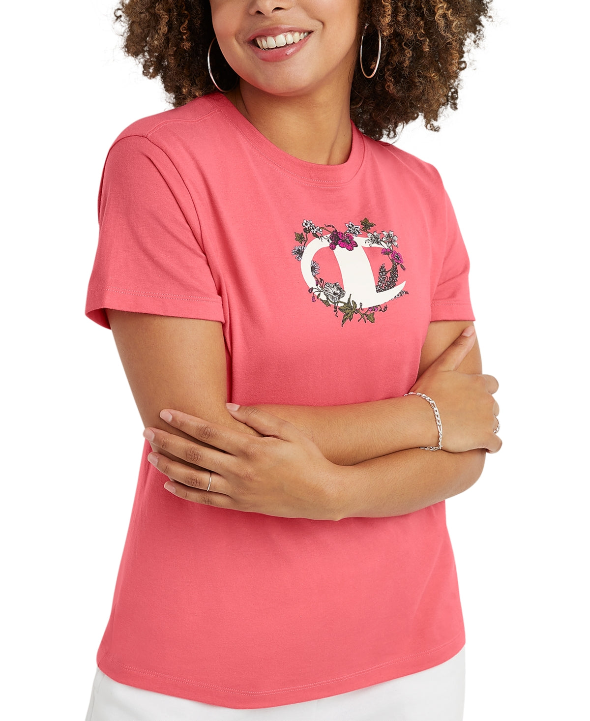 Champion Women's Graphic Print Classic T-Shirt Pink Size Large