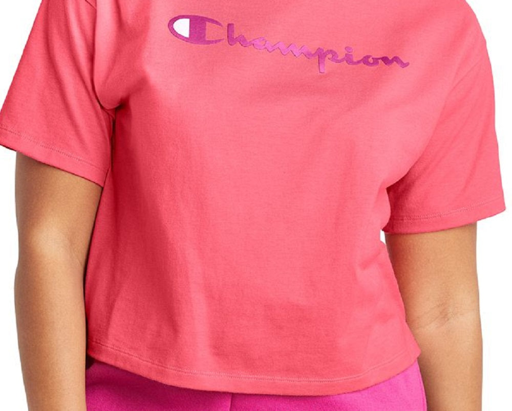 Champion Women's Logo Cropped T-Shirt Pink Size Small