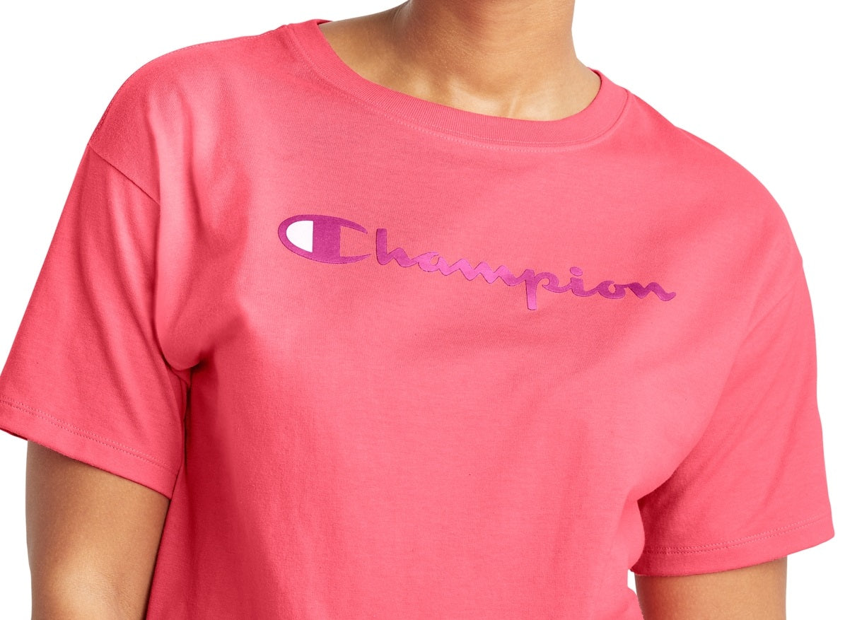 Champion Women's Logo Cropped T-Shirt Pink Size Medium