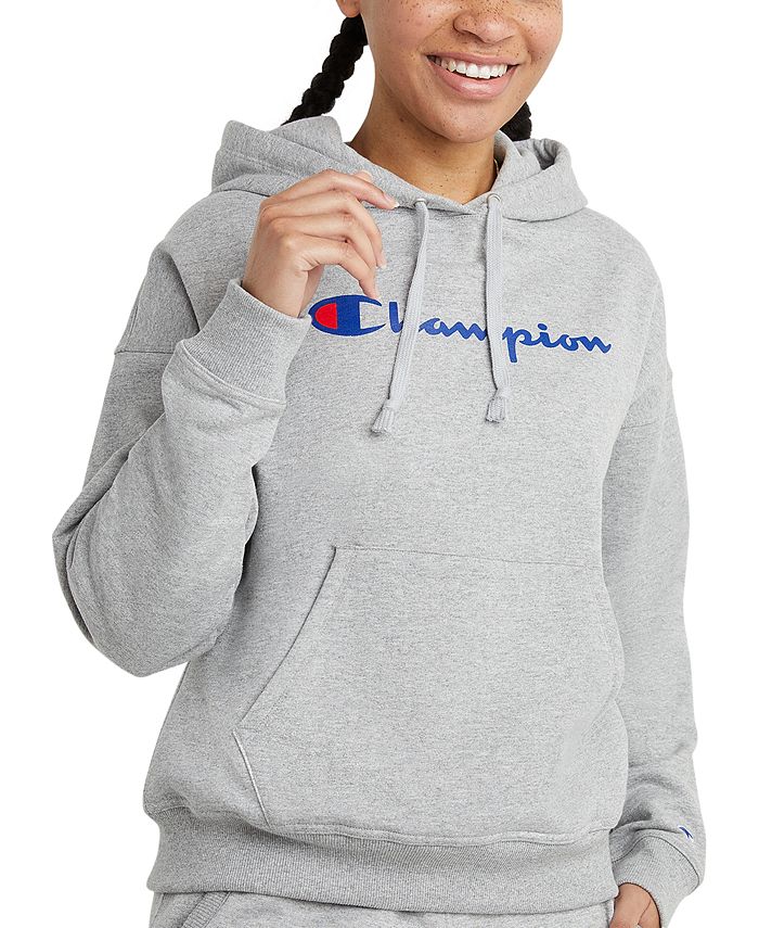 Champion Women's Relaxed Logo Fleece Sweatshirt Hoodie Gray Size Large