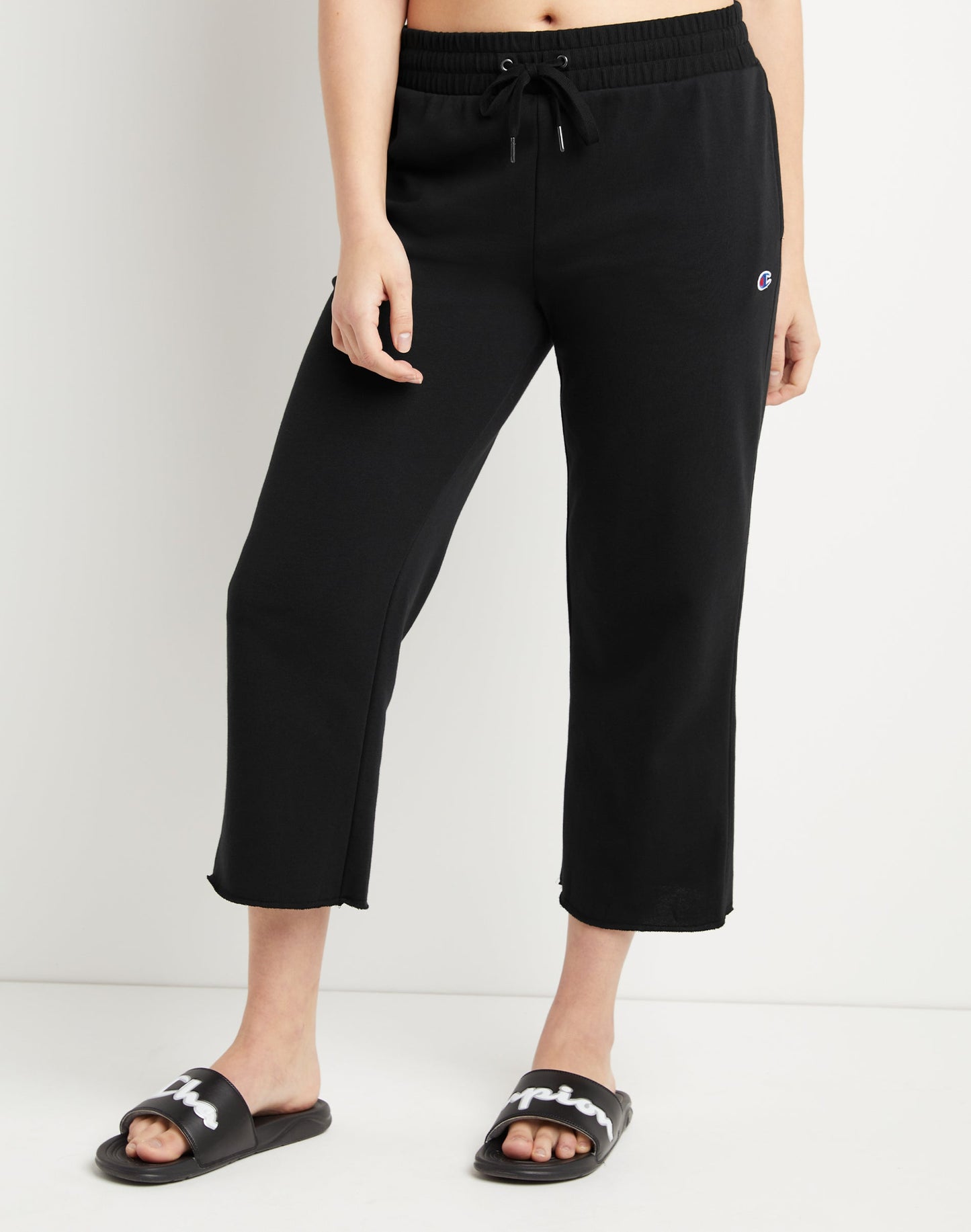 Champion Women's Campus French Terry Wide Leg Crop Pants Black Size Medium