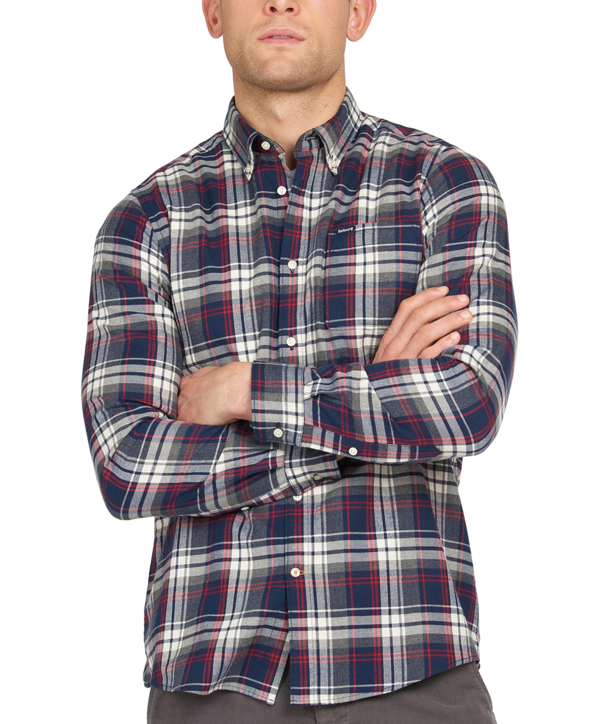 Barbour Men's Tailored Fit Plaid Button Up Flannel Shirt Blue Size Large