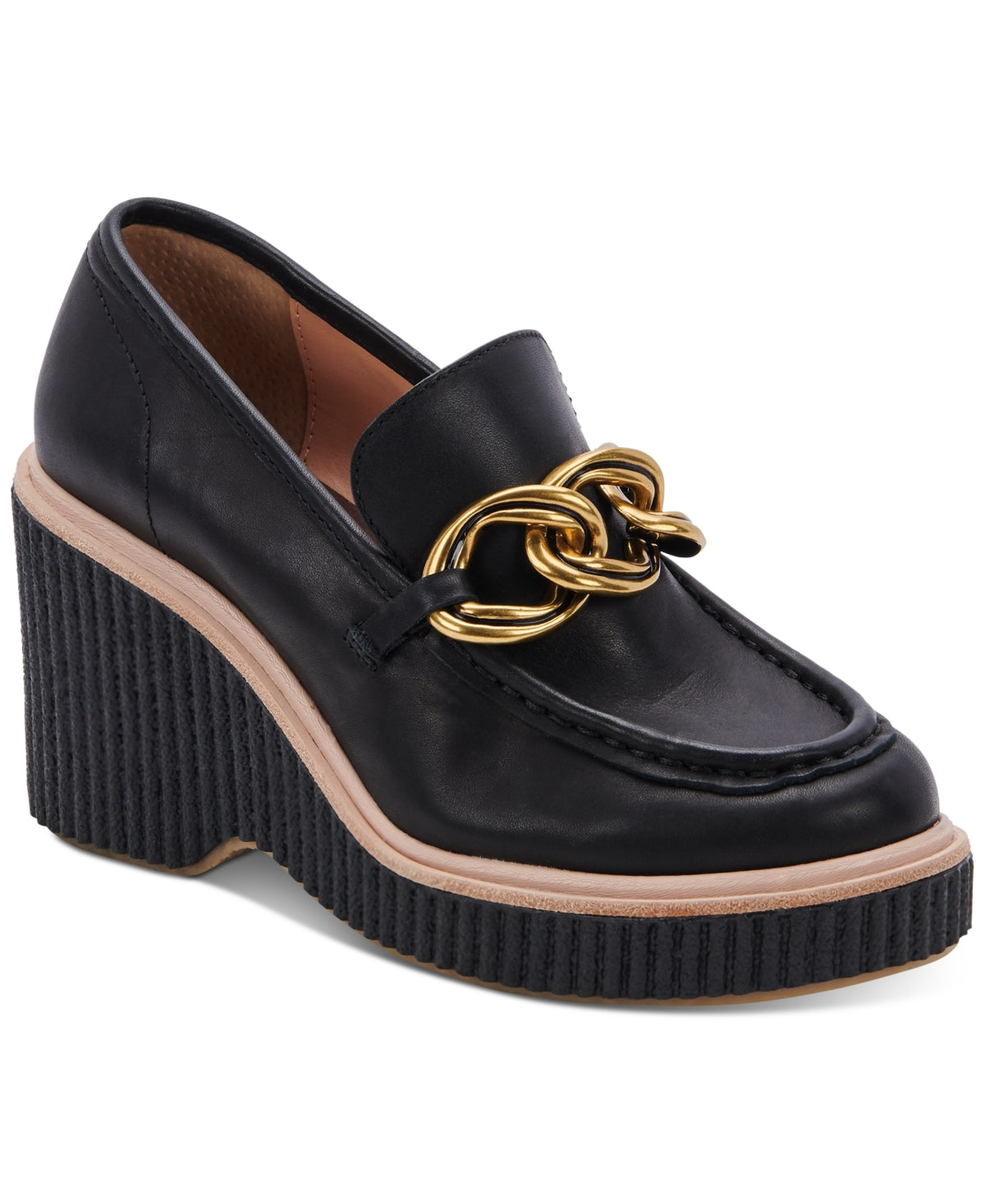 Dolce Vita Women's Brenan Platform Loafer Leather Black Size 7.5 M