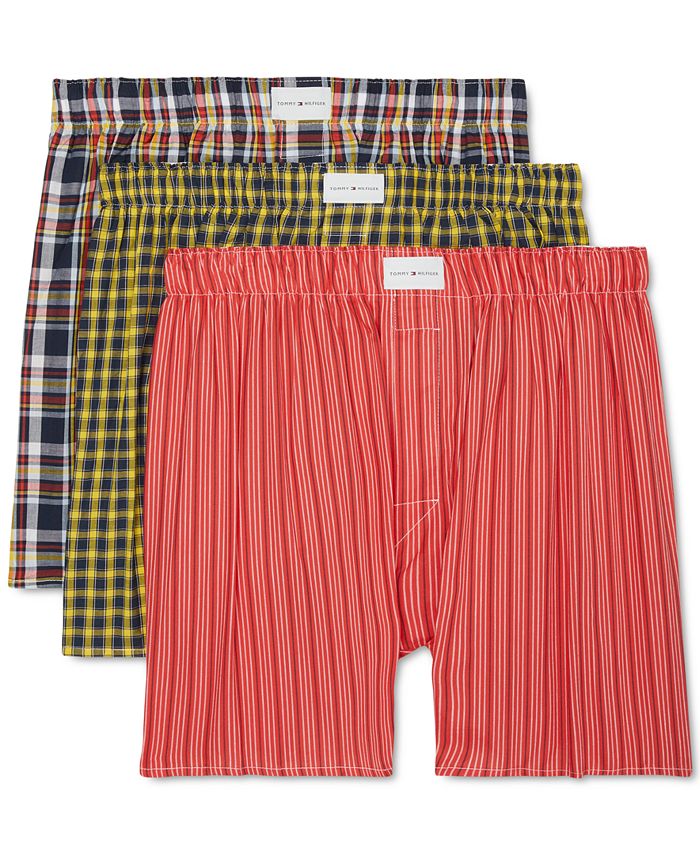 Tommy Hilfiger Men's 3 Pk Classic Printed Cotton Poplin Boxers Blue Size XXL