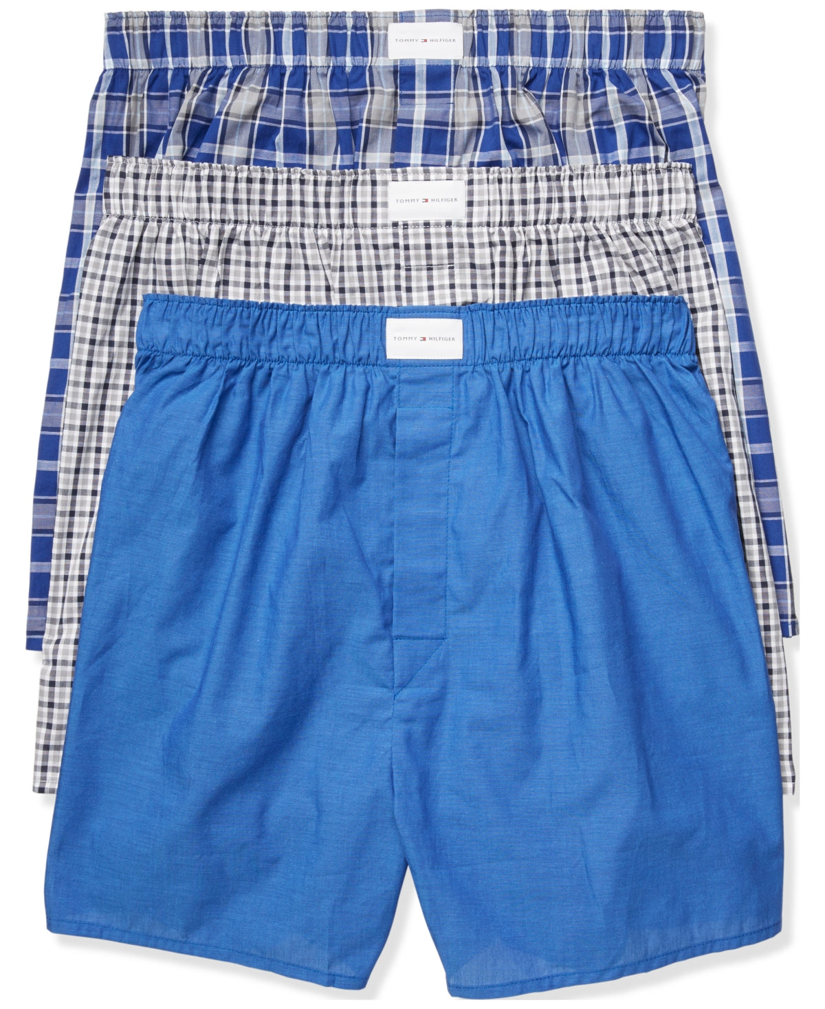 Tommy Hilfiger Men's 3 Pk Classic Printed Cotton Poplin Boxers Blue Size XXL