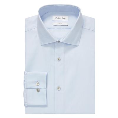 Calvin Klein Men's Slim Fit Wrinkle Free Herringbone Dress Shirt Blue Size 16X34X35