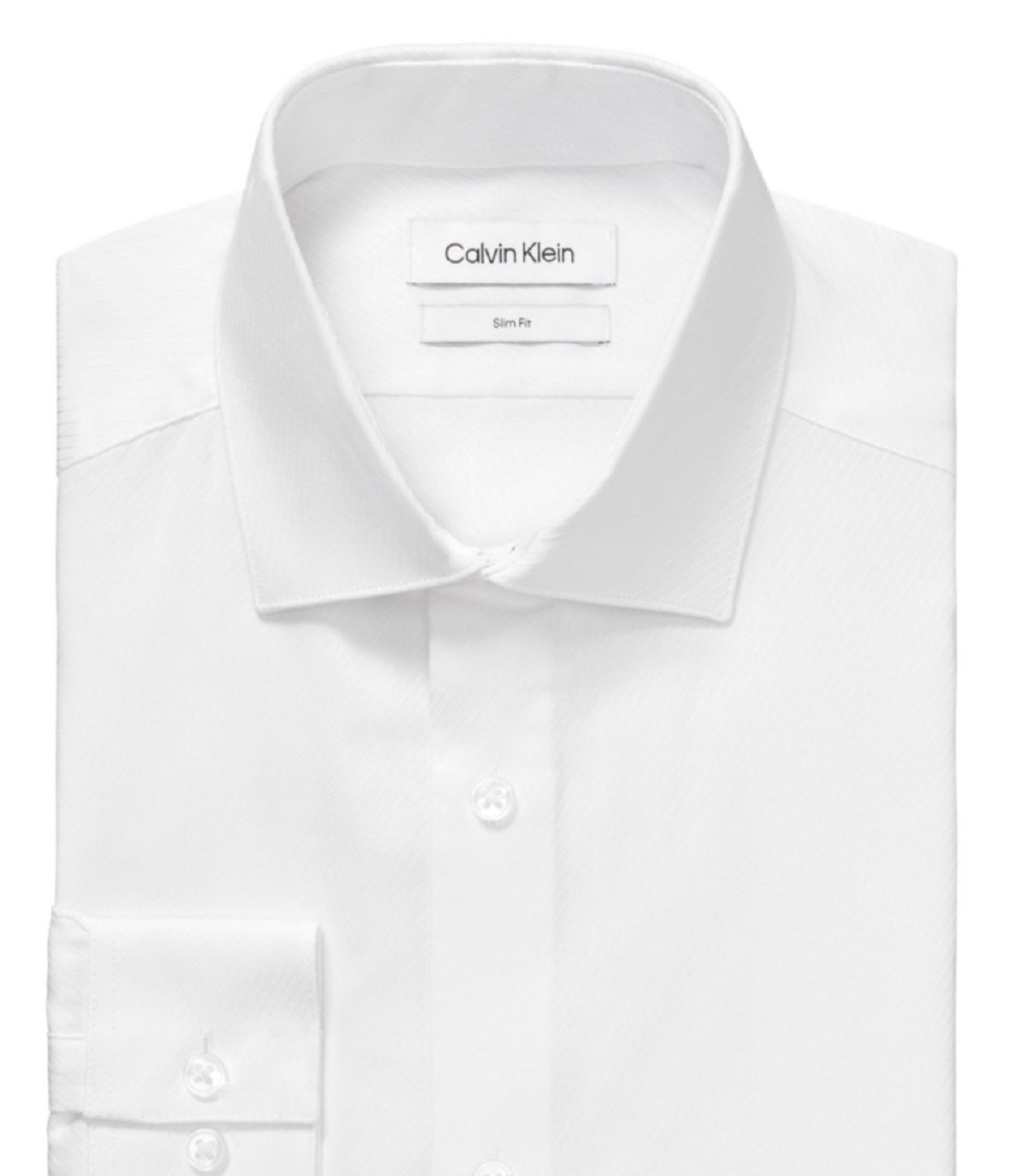 Calvin Klein Men's Steel Slim Fit Wrinkle Free Herringbone Dress Shirt White Size 17.5X34X35