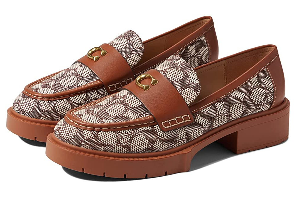 Coach Women's Leah Textured Jacquard Loafer Brown Size 5.5 B