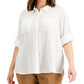 Calvin Klein Women's Solid Button Down Top White Size 3X