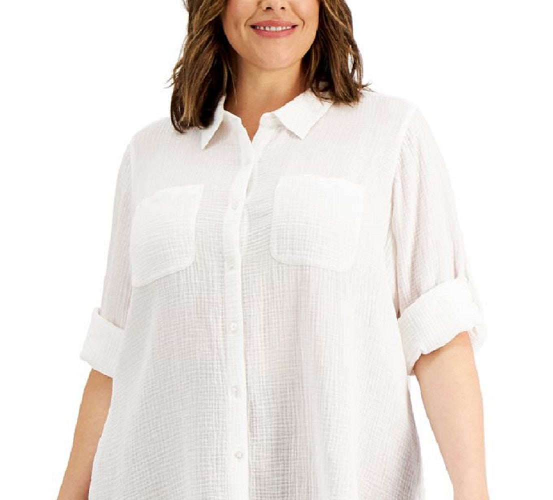 Calvin Klein Women's Solid Button Down Top White Size 3X