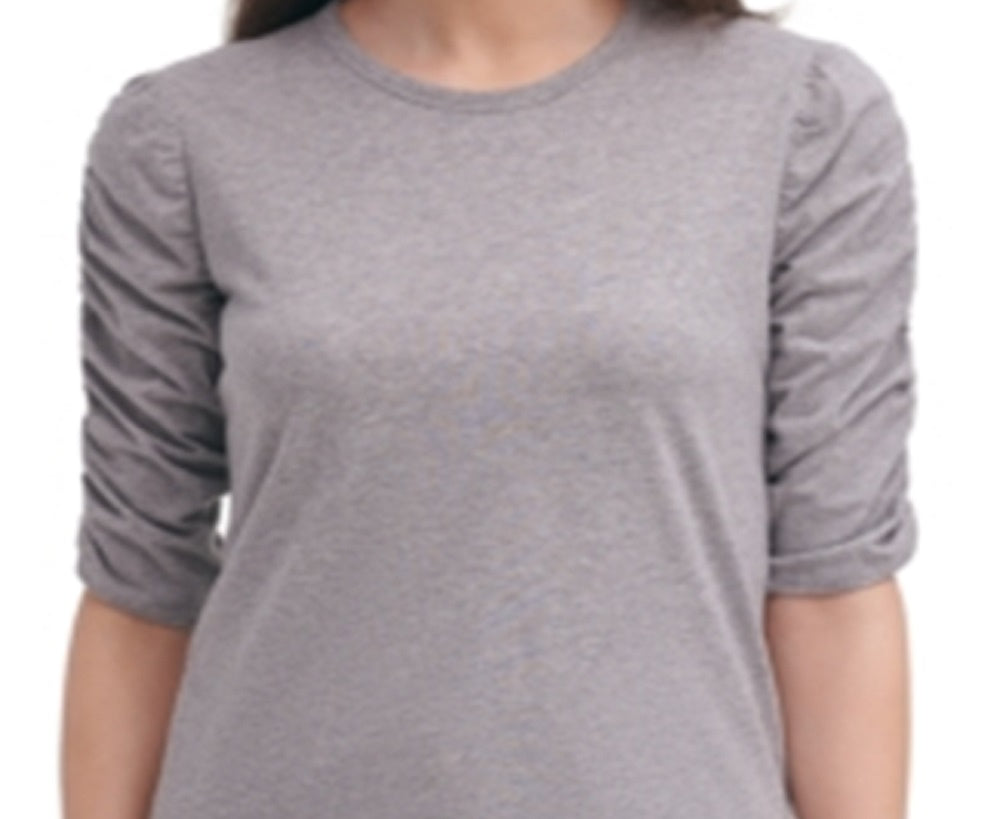 Calvin Klein Women's Cotton Gathered Sleeves Top Gray Size Medium