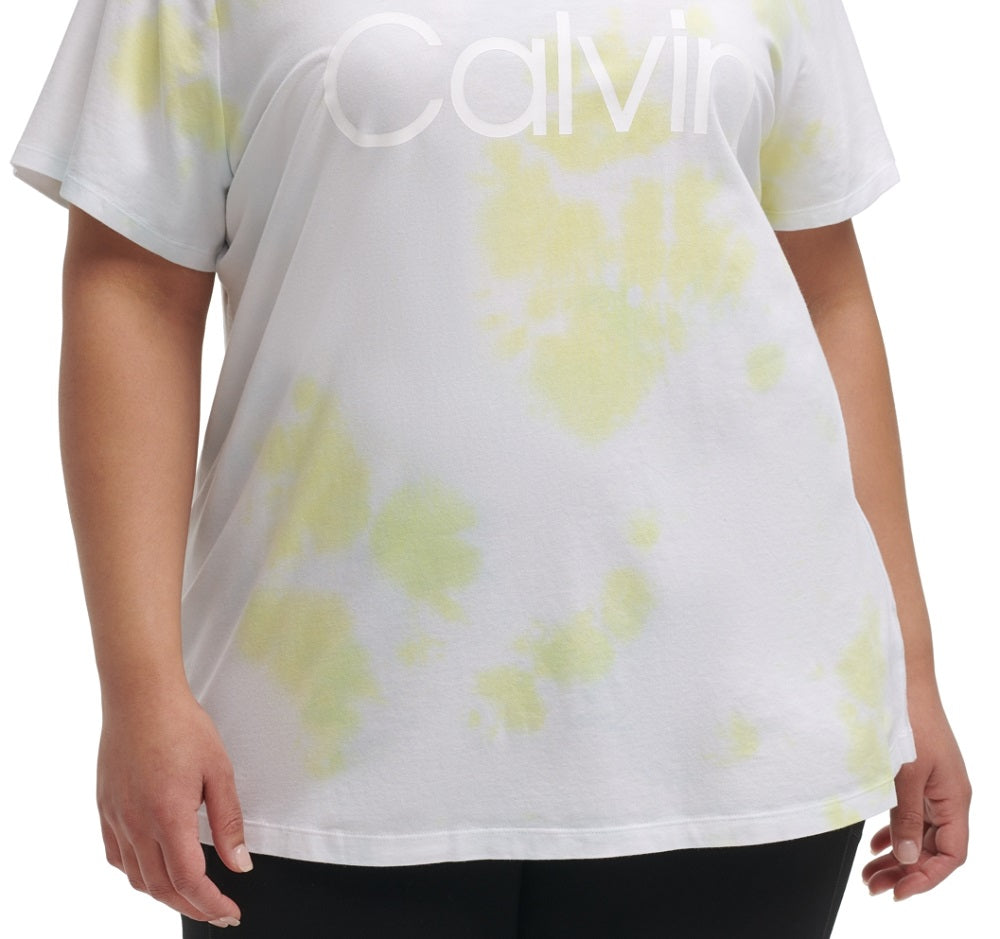 Calvin Klein Women's Stretch Short Sleeve V Neck T-Shirt Yellow Size 2X