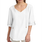Calvin Klein Women's Tie Neck Roll Sleeve Linen Top White Size X-Large