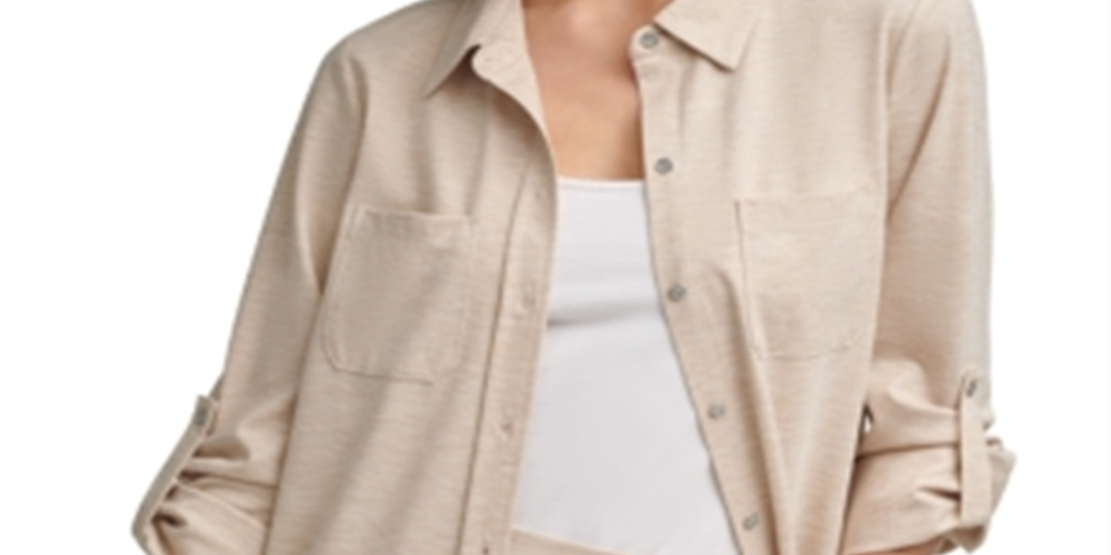 Calvin Klein Women's Knit Button Up Top Brown Size Large